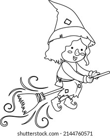 Witch black and white doodle character illustration