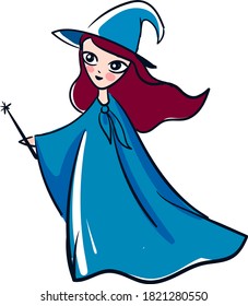 Witch in blue, illustration, vector on white background