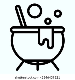 Witch boiler pot line icon. Smoking cauldron with a magic potion. Halloween vector design concept, outline style pictogram on white use for and app. Eps 10.