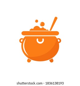 Witch boiling pot flat vector illustration. Halloween flat icon illustration
