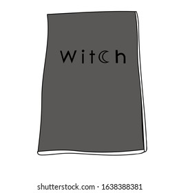 Witch book line art in doodle style isolated on white background  in grey color