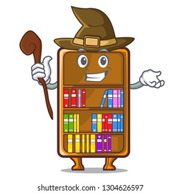 Witch bookcase isolated in the with characters