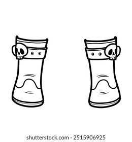 Witch boots with skull buckles outlined. Image produced without the use of any form of AI software at any stage.