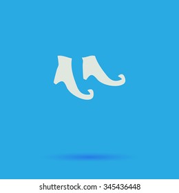 Witch Boots White Flat Vector Simple Icon On Blue Background With Shadow 