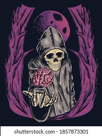 witch brain skull illustration. illustration concept for the design of clothes, jackets, hoodies, and posters.scalable and editable vector.