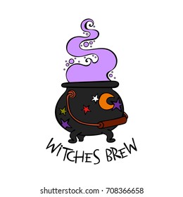 Witch brew. Witch's cauldron. Isolated vector object on white background.