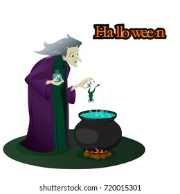 witch brews potions. halloween. vector illustration