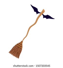 witch broom with bat wings flying