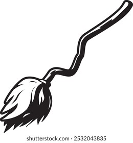 Witch broom black icon. Sweeping tool symbol