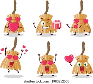 Witch broom cartoon character with love cute emoticon