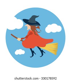 
Witch Broom Colored Vector Icon
