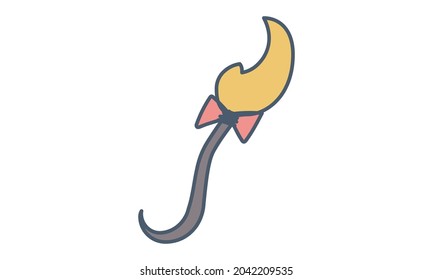 Icono plano de la escoba de brujas halloween y la aterradora imagen vectorial