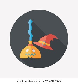 Witch broom flat icon with long shadow,eps10