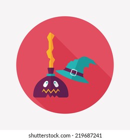 Witch broom flat icon with long shadow,eps10