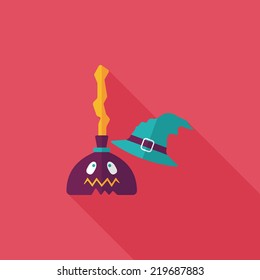 Witch broom flat icon with long shadow,eps10