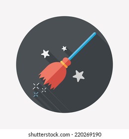 Witch broom flat icon with long shadow,eps10