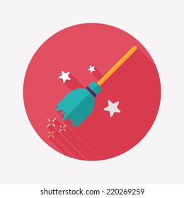 Witch broom flat icon with long shadow,eps10