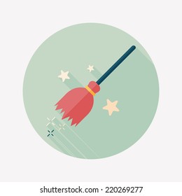 Witch broom flat icon with long shadow,eps10