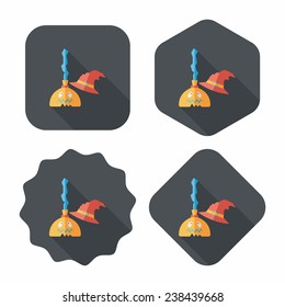 Witch broom flat icon with long shadow, eps10