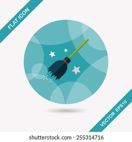 Witch broom flat icon with long shadow,eps10