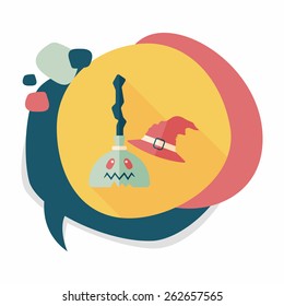 Witch broom flat icon with long shadow,eps10