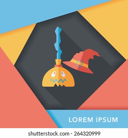 Witch broom flat icon with long shadow,eps10