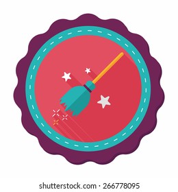 Witch broom flat icon with long shadow,eps10
