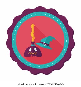 Witch broom flat icon with long shadow,eps10