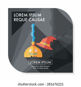 Witch broom flat icon with long shadow,eps10