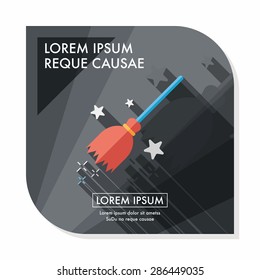 Witch broom flat icon with long shadow,eps10