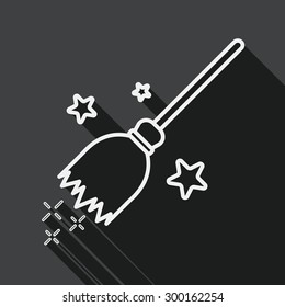 Witch broom flat icon with long shadow, line icon