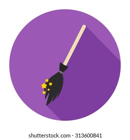 Witch broom flat icon with long shadow