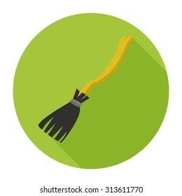 Witch broom flat icon with long shadow