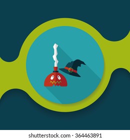 Witch broom flat icon with long shadow,eps10