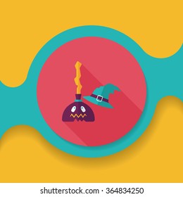 Witch broom flat icon with long shadow,eps10