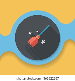 Witch broom flat icon with long shadow,eps10