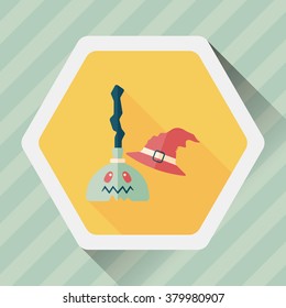 Witch broom flat icon with long shadow,eps10