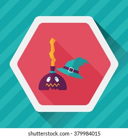 Witch broom flat icon with long shadow,eps10