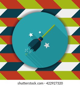 Witch broom flat icon with long shadow,eps10