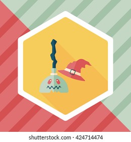 Witch broom flat icon with long shadow,eps10