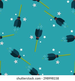 Witch broom flat icon,eps10 seamless pattern background