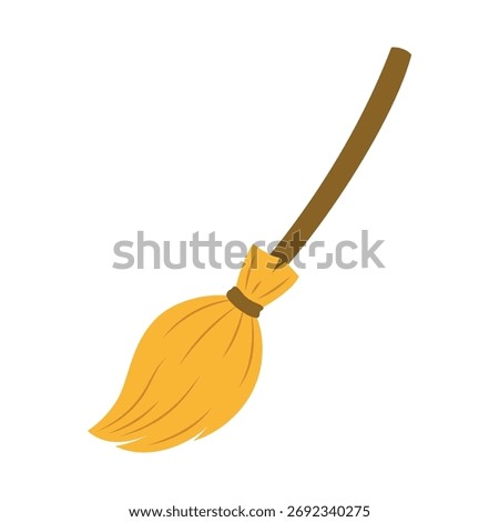 witch broom in flat style, funny halloween vector illustration isolated on white background, cartoon old broom