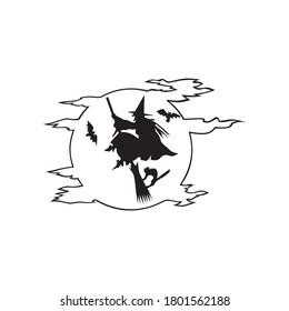 witch with broom flying on the sky