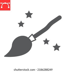 Witch broom glyph icon, halloween and scary, witch broomstick vector icon, vector graphics, editable stroke solid sign, eps 10.