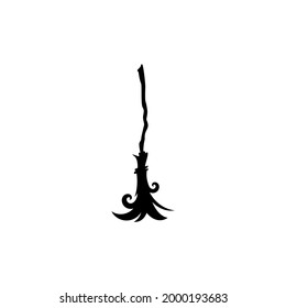 Witch broom. Halloween card. Witchcraft and wizardry.  Vector illustration isolated on white. Magic fairytale symbol.