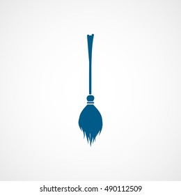 Witch Broom Halloween Concept Blue Flat Icon On White Background