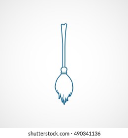 Witch Broom Halloween Concept Blue Line Icon On White Background