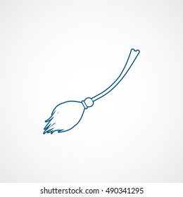 Witch Broom Halloween Concept Blue Line Icon On White Background