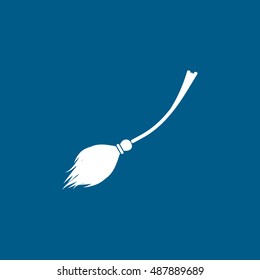 Witch Broom Halloween Concept Flat Icon On Blue Background