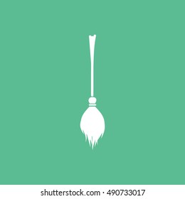 Witch Broom Halloween Concept  Flat Icon On Green Background